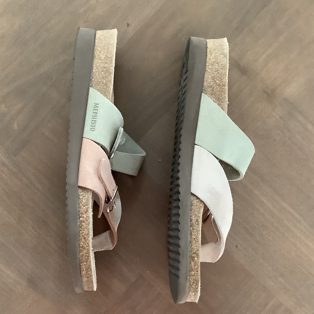 Mephisto Two-Strap Buckle Sandals in Mint and Blush - Picture 2 of 5